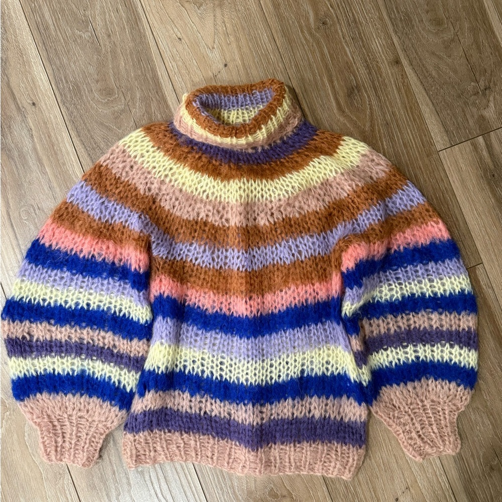 Striped Multicolor Mohair-Blend Turtleneck Sweater
